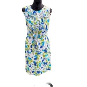 Emma &Michele Ladies Sleeveless Floral Sheath Pencil Dress Belt green white blue